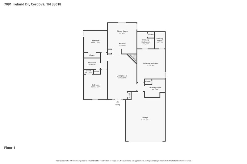 1,775/Mo, 7091 Ireland Dr Cordova, TN 38018 Floor Plan View