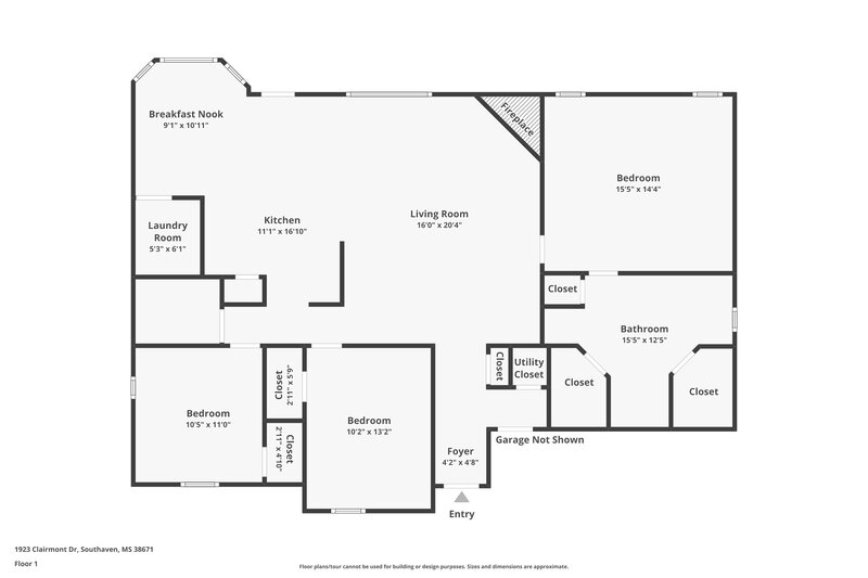 1,855/Mo, 1923 Clairmont Dr Southaven, MS 38671 Floor Plan View