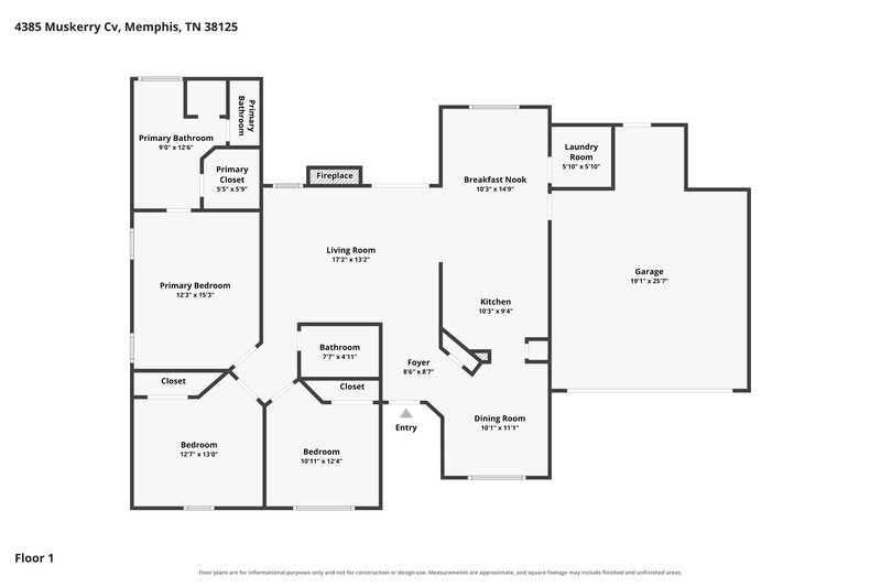 1,940/Mo, 4385 Muskerry Cove Memphis, TN 38125 Floor Plan View