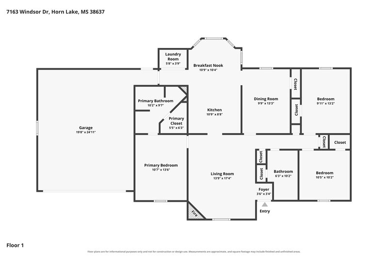1,875/Mo, 7163 Windsor Dr Horn Lake, MS 38637 Floor Plan View