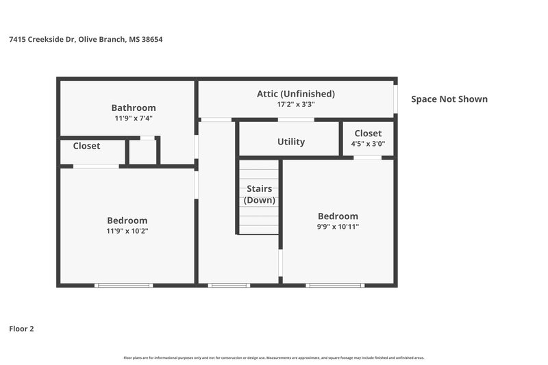 1,900/Mo, 7415 Creekside Dr Olive Branch, MS 38654 Floor Plan View 2