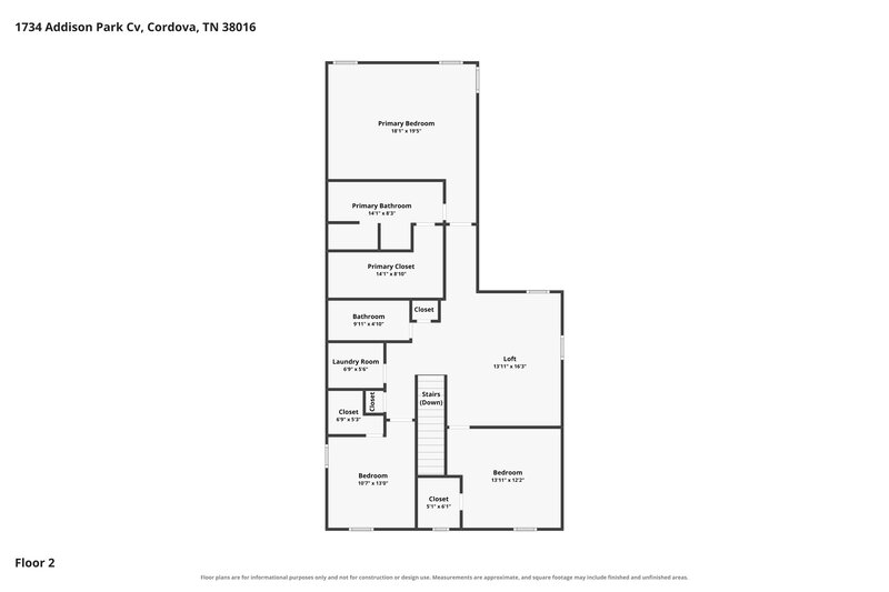 1,900/Mo, 1734 Addison Park Cove Cordova, TN 38016 Floor Plan View 2