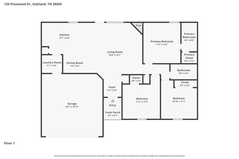 1,775/Mo, 120 Pinewood Dr Oakland, TN 38060 Floor Plan View