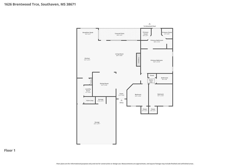 2,250/Mo, 1626 Brentwood Trce Southaven, MS 38671 Floor Plan View