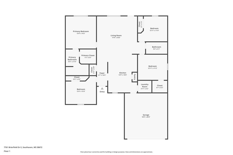 1,860/Mo, 7761 Brierfield Dr E Southaven, MS 38672 Floor Plan View
