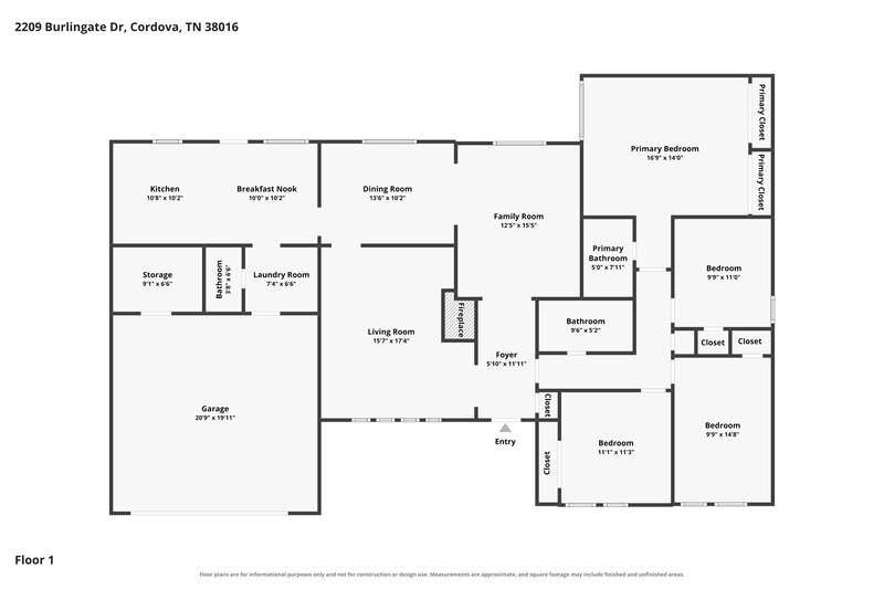 1,985/Mo, 2209 Burlingate Dr Memphis, TN 38016 Floor Plan View