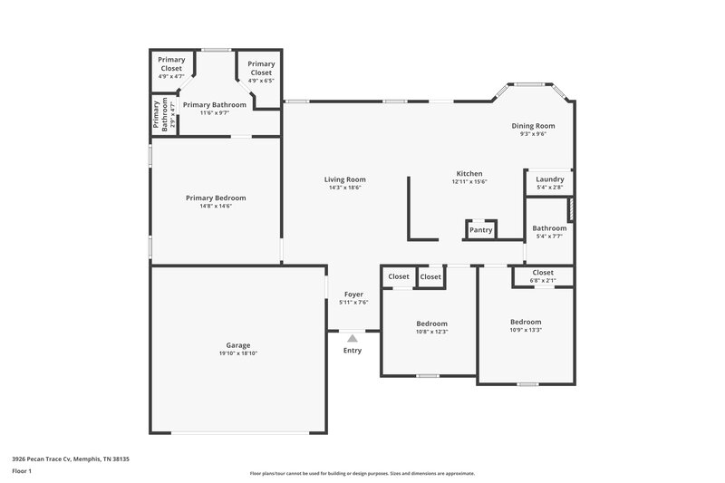 1,760/Mo, 3926 Pecan Trace Cove Memphis, TN 38135 Floor Plan View