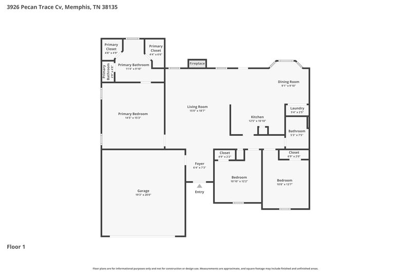 1,680/Mo, 3926 Pecan Trace Cove Memphis, TN 38135 Floor Plan View