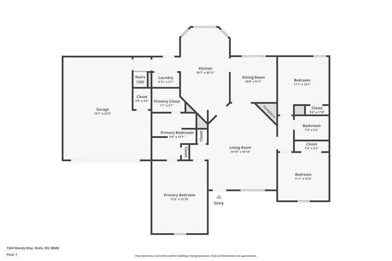1,750/Mo, 7364 Wendy Way Walls, MS 38680 Floor Plan View