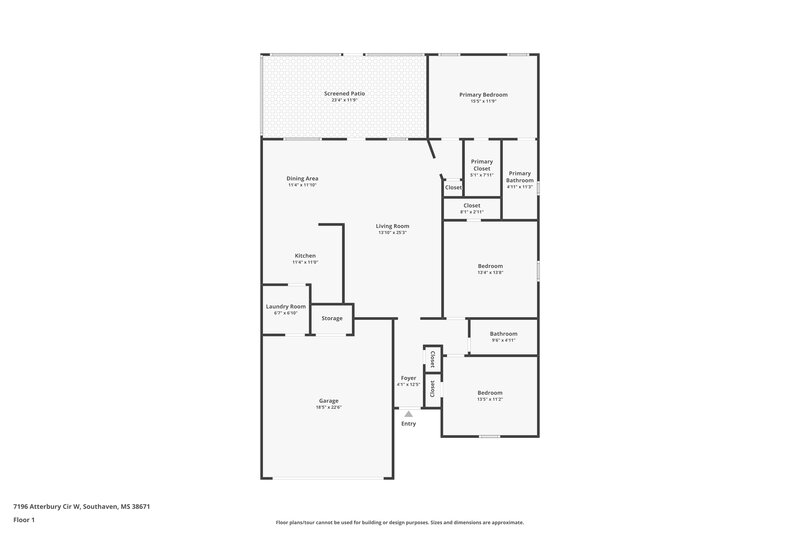 1,640/Mo, 7196 Atterbury Cir W Southaven, MS 38671 Floor Plan View