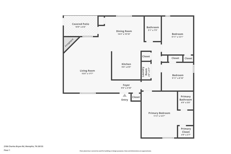 1,550/Mo, 2106 Charles Bryan Rd Memphis, TN 38133 Floor Plan View