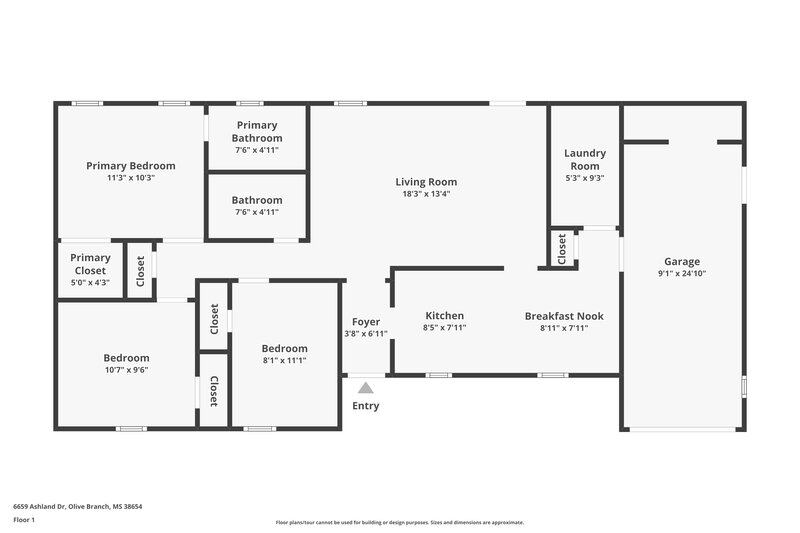 1,510/Mo, 6659 Ashland Dr Olive Branch, MS 38654 Floor Plan View