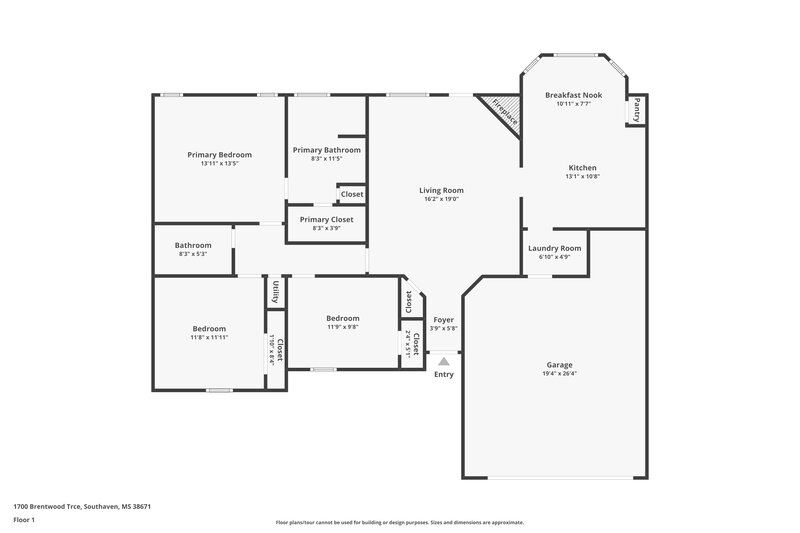 1,740/Mo, 1700 Brentwood Trce Southaven, MS 38671 Floor Plan View