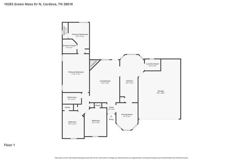 1,935/Mo, 10283 Green Moss Dr N Cordova, TN 38018 Floor Plan View