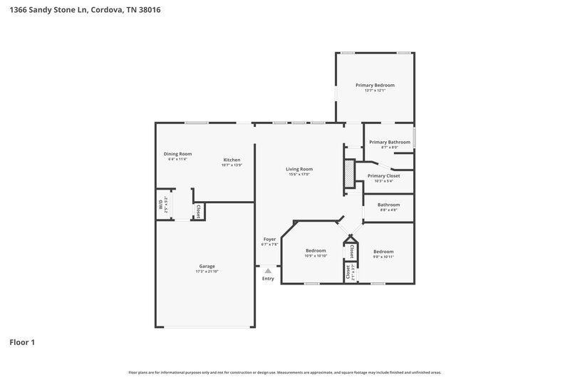 1,805/Mo, 1366 Sandy Stone Ln Cordova, TN 38016 Floor Plan View