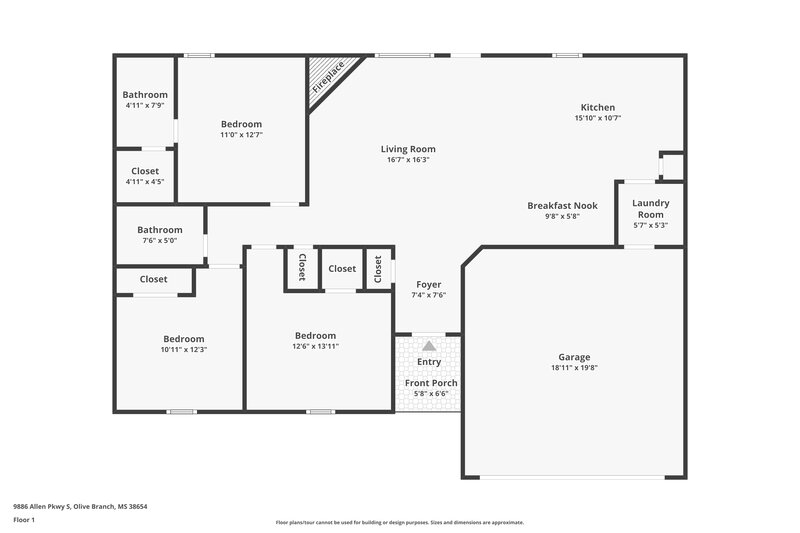 1,845/Mo, 9886 Allen Pkwy S Olive Branch, MS 38654 Floor Plan View