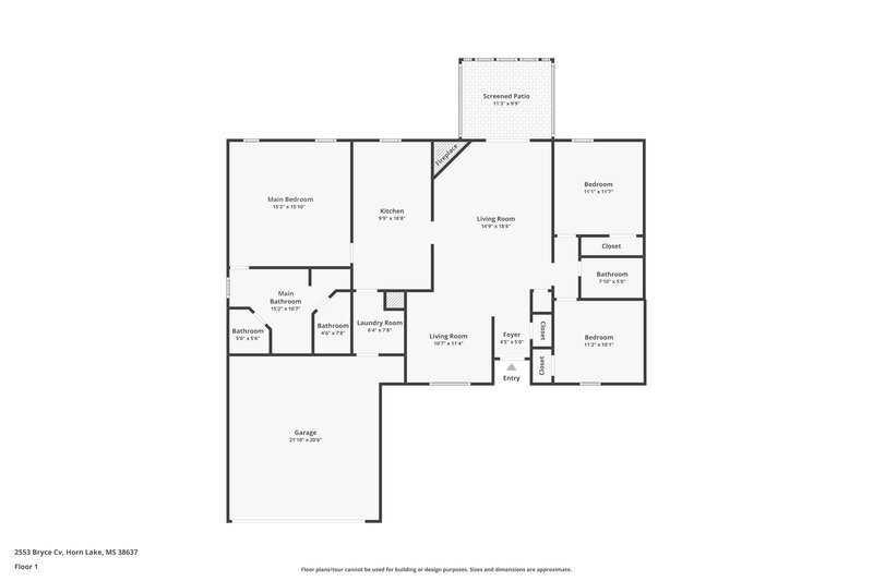 1,595/Mo, 2553 Bryce Cv Horn Lake, MS 38637 Floor Plan View