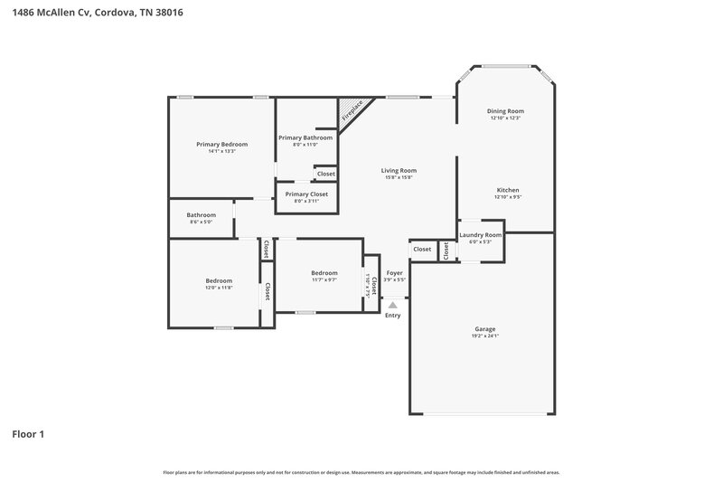 1,795/Mo, 1486 Mcallen Cv Cordova, TN 38016 Floor Plan View
