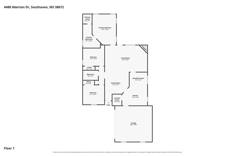 2,005/Mo, 4480 Aberton Dr Southaven, MS 38672 Floor Plan View
