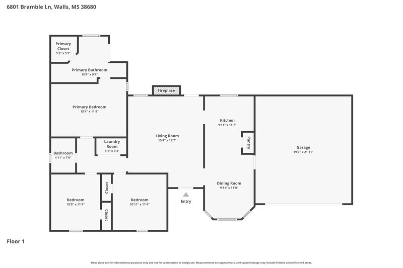 1,765/Mo, 6801 Bramble Ln Walls, MS 38680 Floor Plan View