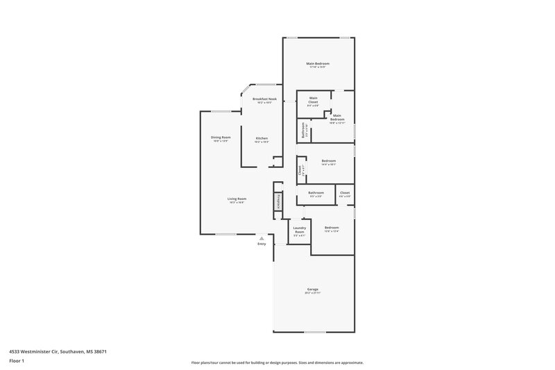 1,905/Mo, 4533 Westminister Cir Southaven, MS 38671 Floorplan View