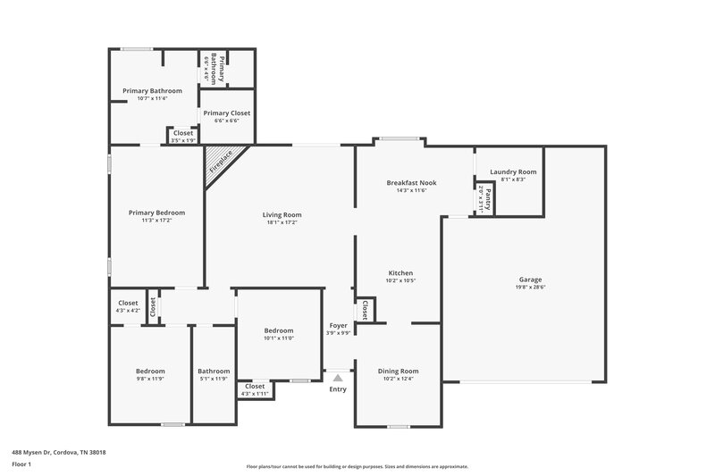 1,945/Mo, 488 Mysen Dr Cordova, TN 38018 Floor Plan View
