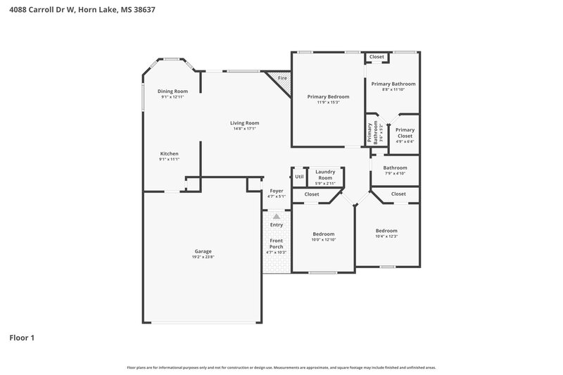 1,760/Mo, 4088 Carroll Dr W Horn Lake, MS 38637 Floor Plan View