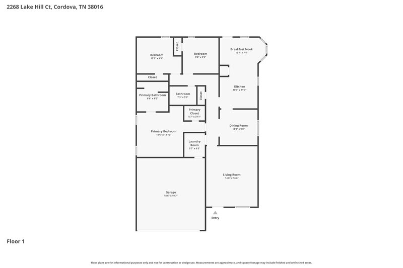 1,780/Mo, 2268 Lake Hill Ct Memphis, TN 38016 Floor Plan View