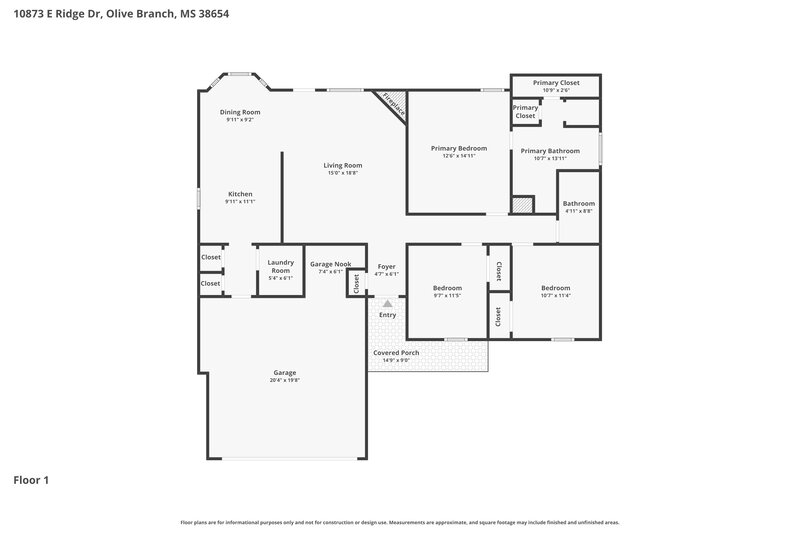 1,845/Mo, 10873 E Ridge Dr Olive Branch, MS 38654 Floor Plan View