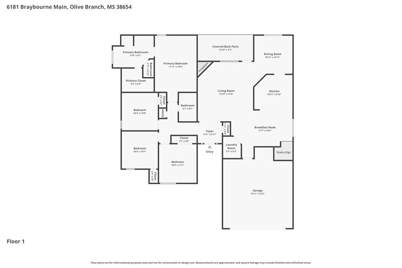 2,530/Mo, 6181 Braybourne Main Olive Branch, MS 38654 Floorplan View