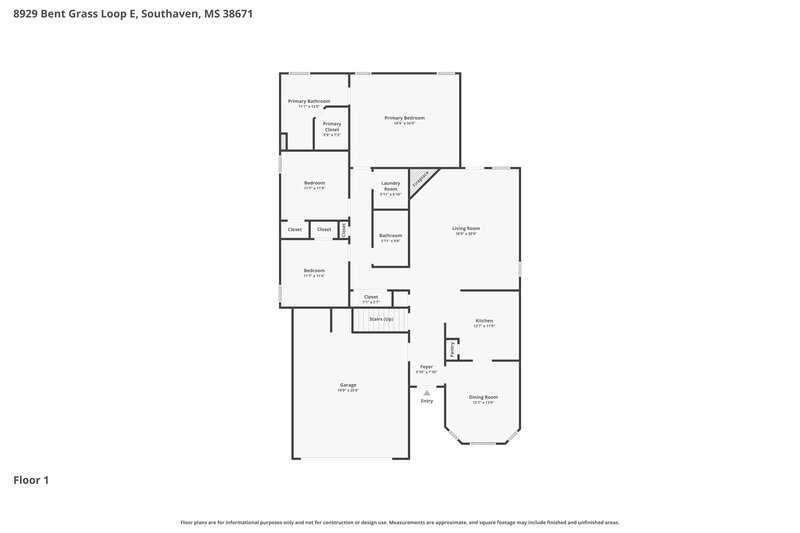 1,880/Mo, 8929 Bent Grass Loop E Southaven, MS 38671 Floorplan View