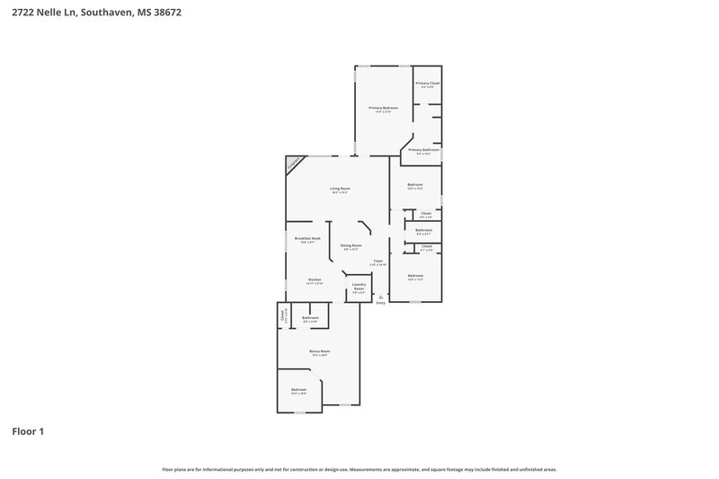 2,445/Mo, 2722 Nelle Ln Southaven, MS 38672 Floorplan View
