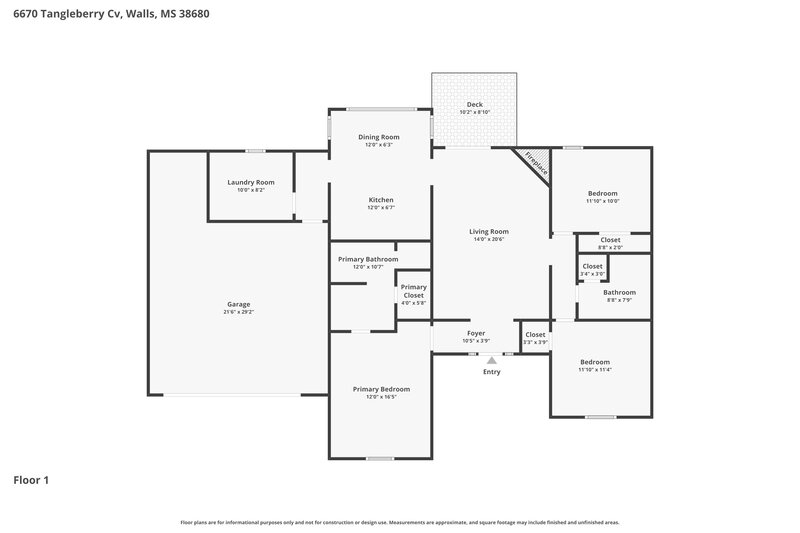 1,785/Mo, 6670 Tangleberry Cove Walls, MS 38680 Floor Plan View