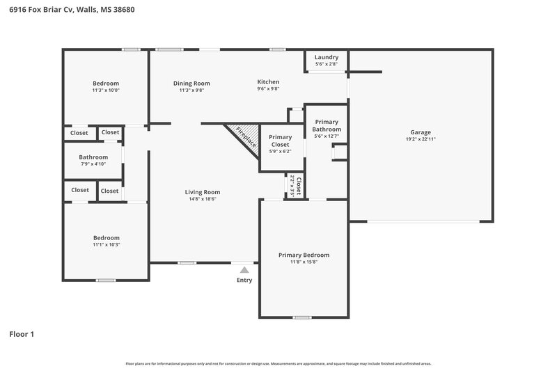 1,740/Mo, 6916 Fox Briar Cove Walls, MS 38680 Floor Plan View