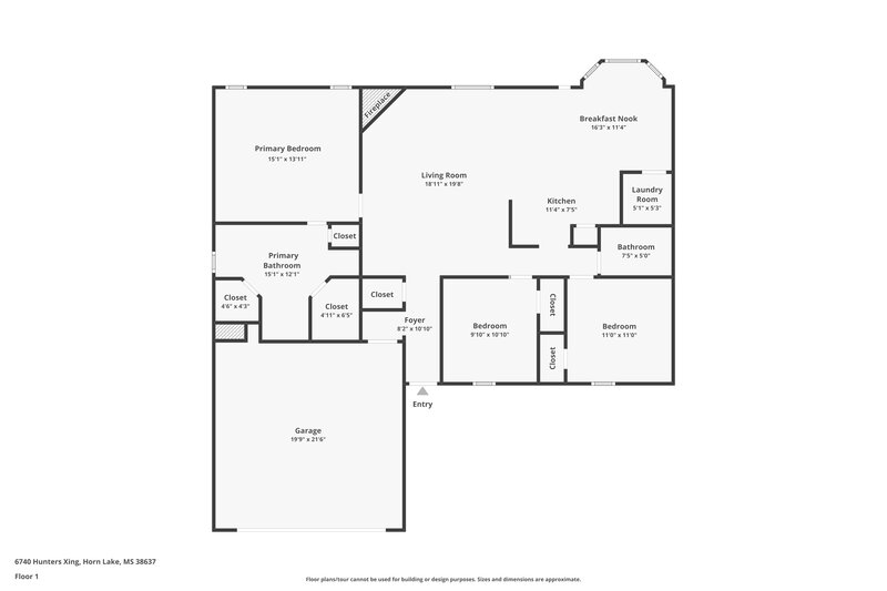1,725/Mo, 6740 Hunters Crossing Horn Lake, MS 38637 Floor Plan View