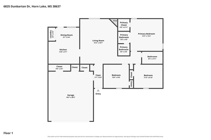 1,620/Mo, 6825 Dunbarton Dr Horn Lake, MS 38637 Floor Plan View