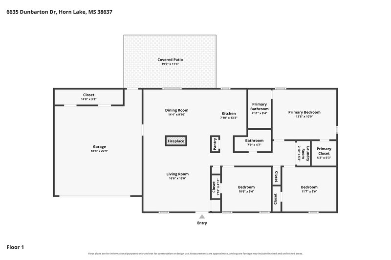 1,580/Mo, 6635 Dunbarton Dr Horn Lake, MS 38637 Floor Plan View
