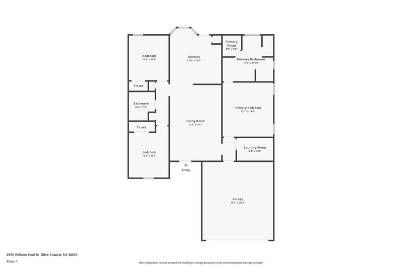 1,960/Mo, 8995 William Paul Dr Olive Branch, MS 38654 Floor Plan View