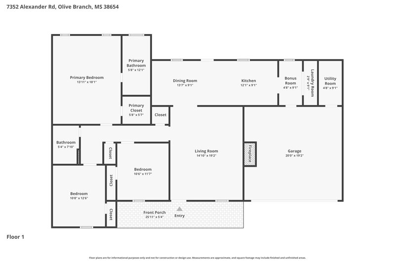 1,910/Mo, 7352 Alexander Rd Olive Branch, MS 38654 Floor Plan View