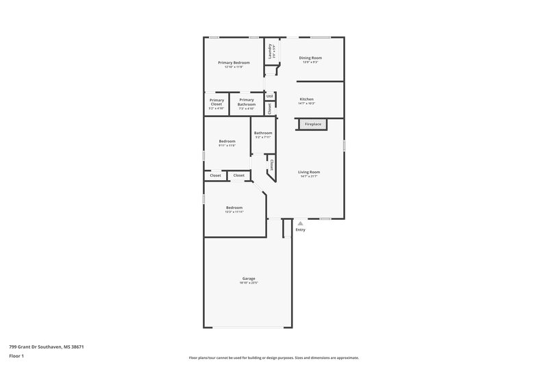 2,490/Mo, 799 Grant Dr Southaven, MS 38671 Floor Plan View