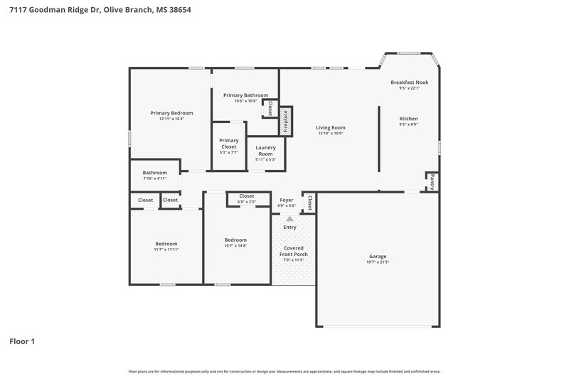 1,785/Mo, 7117 Goodman Ridge Dr Olive Branch, MS 38654 Floor Plan View