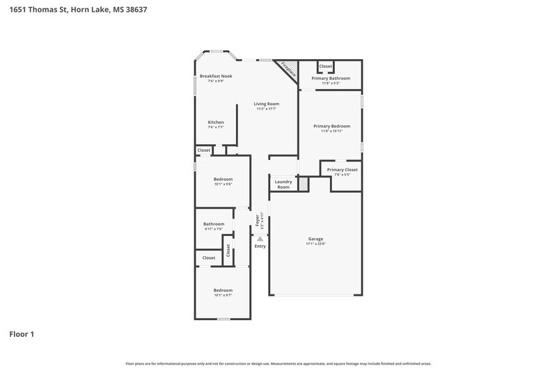 1,690/Mo, 1651 Thomas St Horn Lake, MS 38637 Floor Plan View