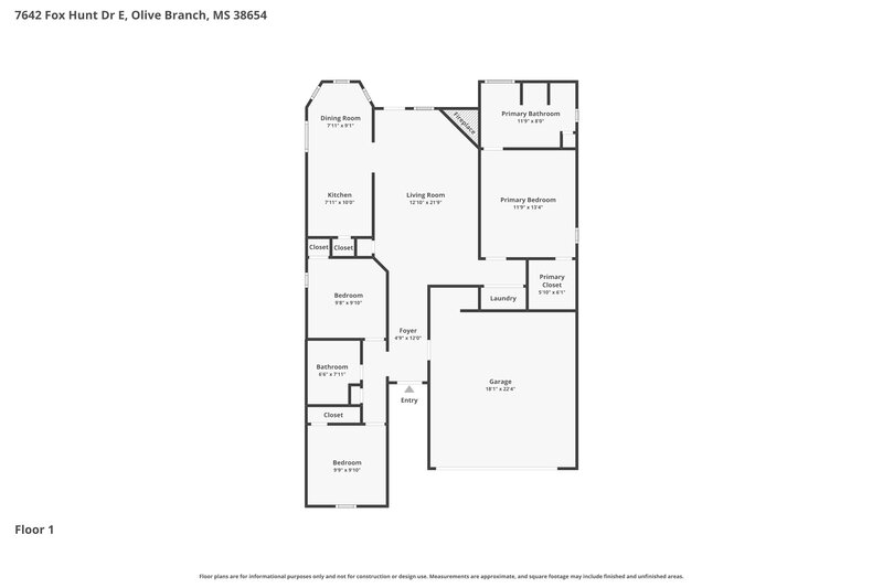 1,700/Mo, 7642 Fox Hunt Dr E Olive Branch, MS 38654 Floor Plan View
