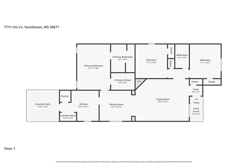 1,695/Mo, 7711 Iris Cove Southaven, MS 38671 Floor Plan View