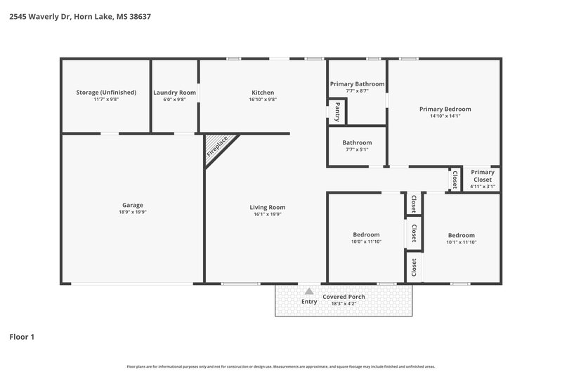 1,605/Mo, 2545 Waverly Dr Horn Lake, MS 38637 Floor Plan View