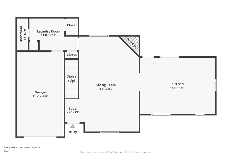 1,610/Mo, 9314 Brooks Dr Olive Branch, MS 38654 Floorplan View