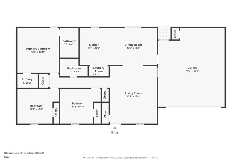 1,545/Mo, 3880 Warrington Dr Horn Lake, MS 38637 Floor Plan View