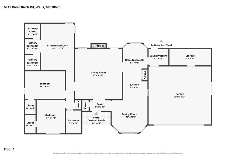 1,885/Mo, 6915 River Birch Rd Walls, MS 38680 Floor Plan View