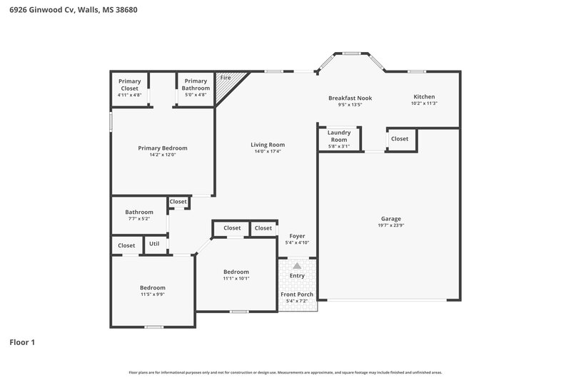 1,610/Mo, 6926 Ginwood Cove Walls, MS 38680 Floor Plan View