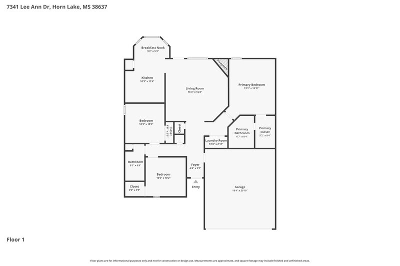 1,655/Mo, 7341 Lee Ann Dr Horn Lake, MS 38637 Floor Plan View